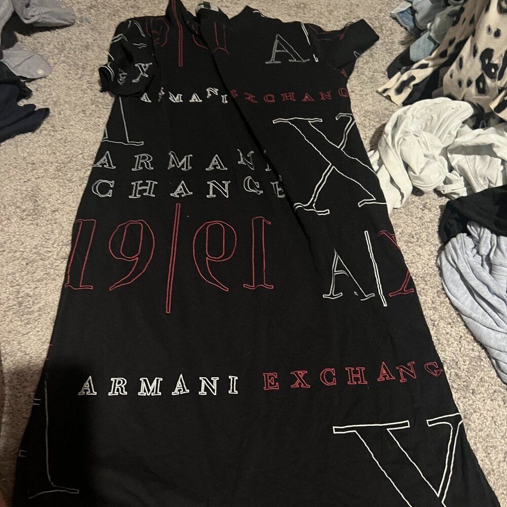 Armani Exchange Women's Tee Shirt Dress with Logo Lettering , Black small